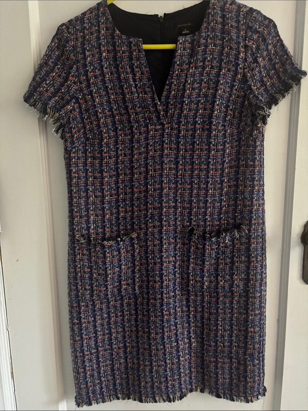 Ann Taylor Navy Tweed Shift Dress with Multicolor Accents